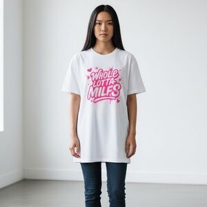 White T-Shirt with Pink Graphic